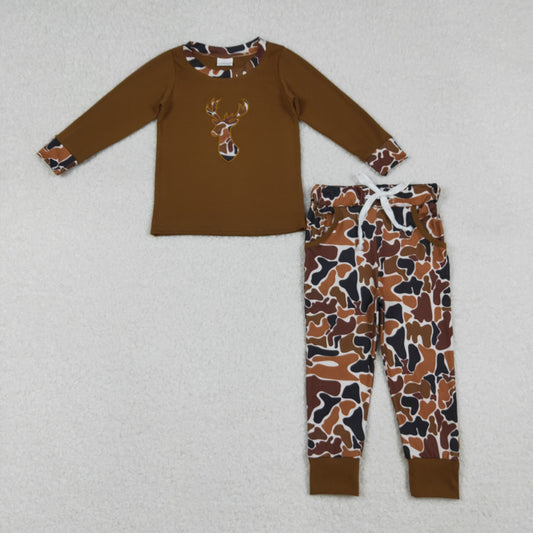 BLP1078 Baby Boys Embroidery Camo Deer Top Pockets Pant Southern Clothes Sets