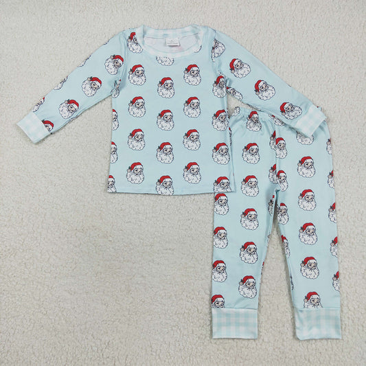 BLP1090 toddler Boys clothes Christmas Blue Santas pajamas sets