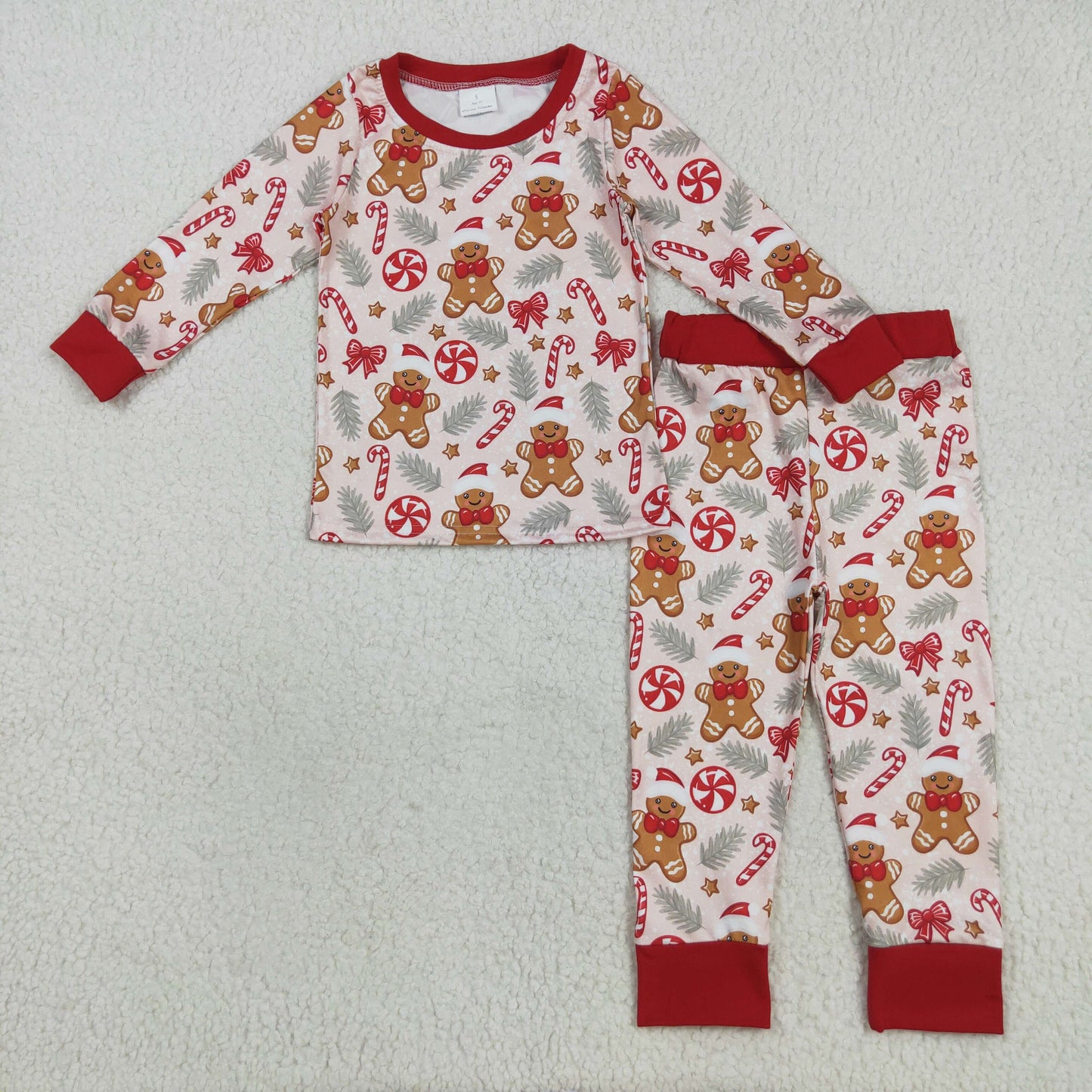 BLP1093 Baby Boys Gingerbread Candy Cane Top Pants Christmas Pajamas Sets