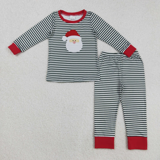BLP1126 Baby Boys Embroidery Santa Black Stripe Top Pants Christmas Pajamas Sets