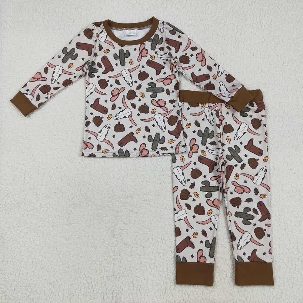 BLP1141 toddler boys clothes western cow boots pajamas sets