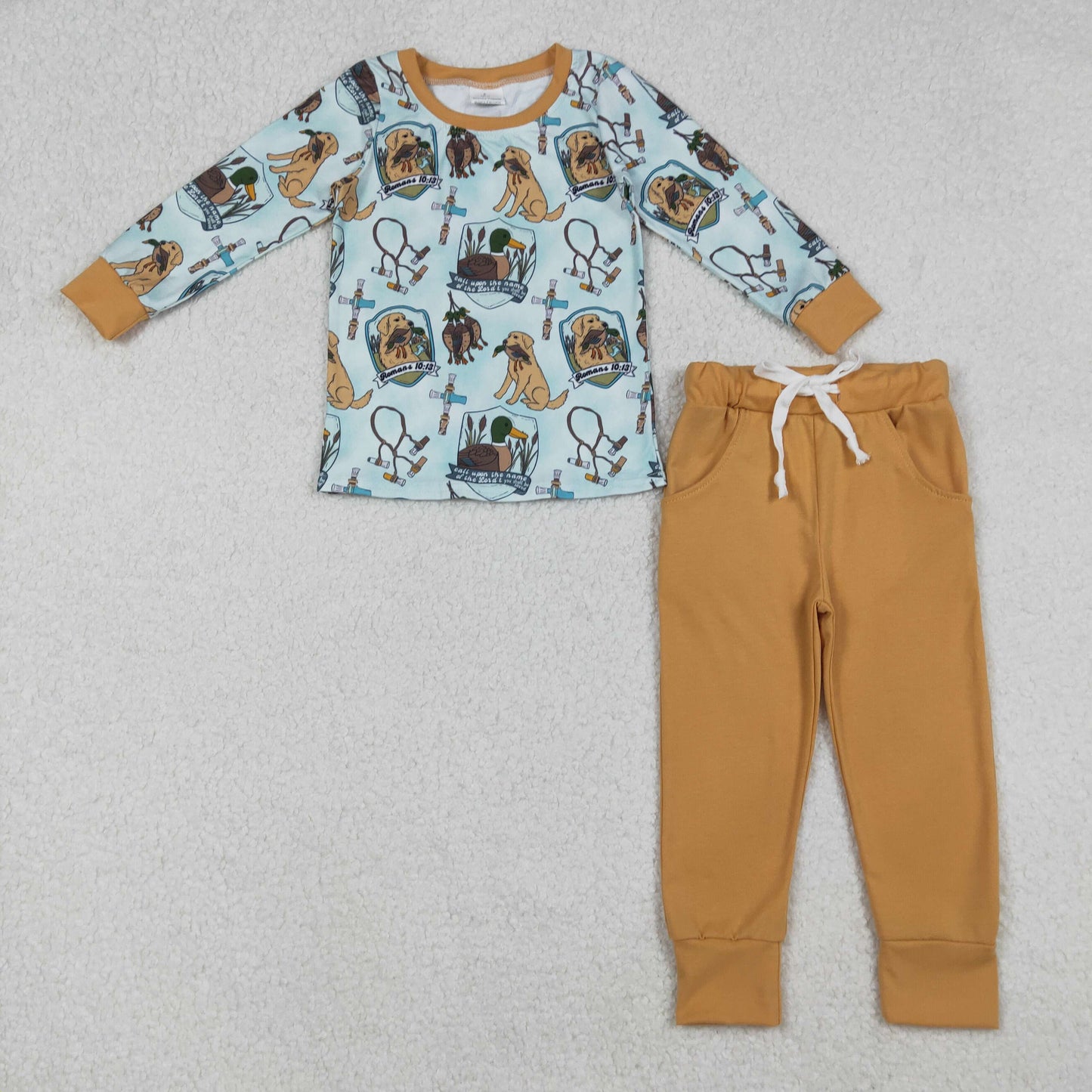 BLP1177 Baby Boys Dogs Ducks Hunting Top Pockets Pants Southern Clothes Sets