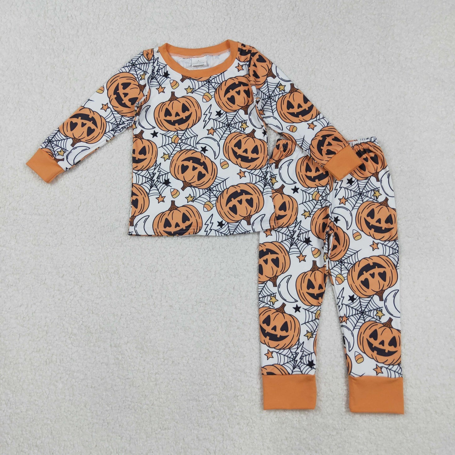 BLP1210 Baby Boys Ghost Pumpkins Spider Web Top Pants Halloween Pajamas Sets