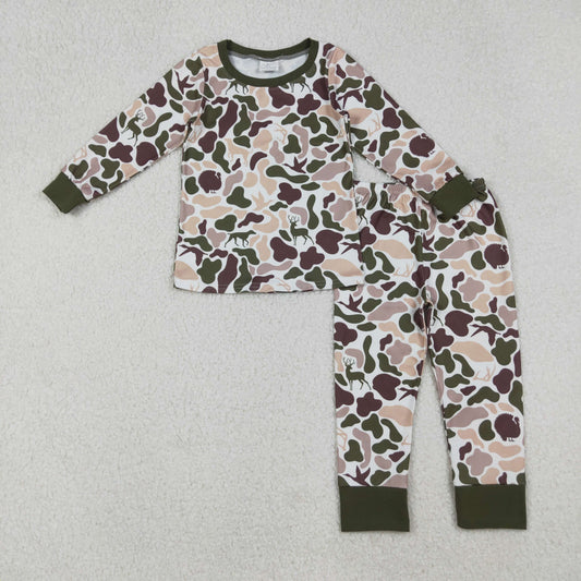 BLP1234 Baby Boys Green Brown Dogs Ducks Turkey Camo Top Pants Southern Pajamas Sets