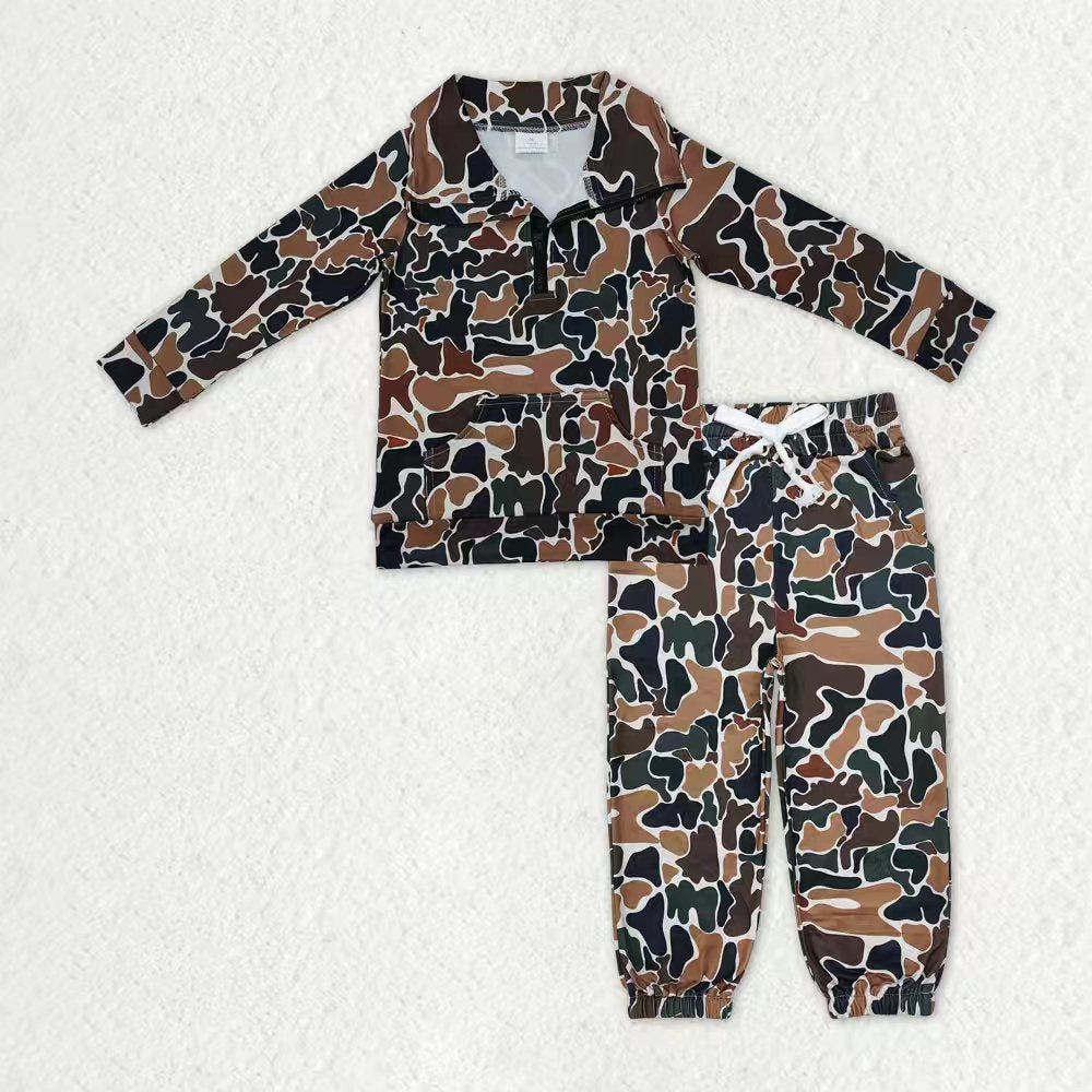 Sibling Baby Boys Camo Zipper Pullover Top Pockets Jogger Pants Southern Clothes Sets