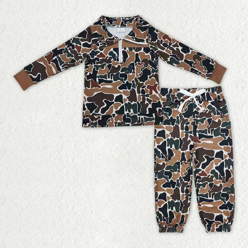 Sibling Baby Boys Camo Zipper Pullover Top Pockets Jogger Pants Southern Clothes Sets