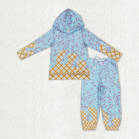 BLP1328 Baby Girls Light Blue Sprinkles Drip Hoodie Jogger Team Yoga Active Clothes Sets