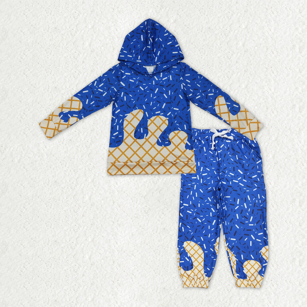 BLP1328 Baby Girls Hot Blue Sprinkles Drip Hoodie Jogger Team Yoga Active Clothes Sets