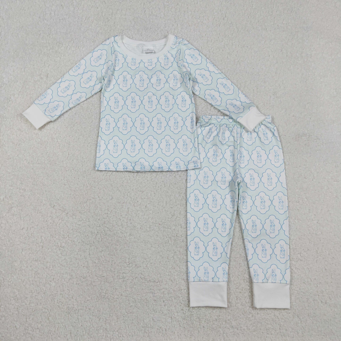 BLP1359 Baby Boys Rabbits Checked Top Pants Easter Pajamas Sets