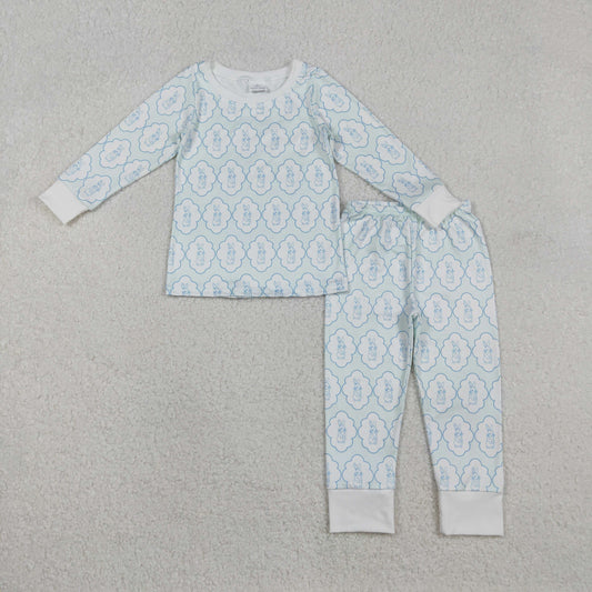 BLP1359 Baby Boys Rabbits Checked Top Pants Easter Pajamas Sets
