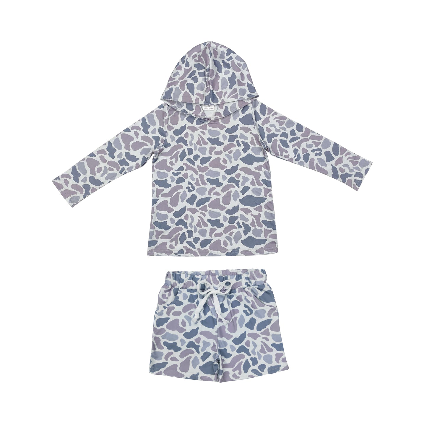 BLS0005 Baby Boys Grey Camo Long Sleeve Hoodies Pockets Shorts Southern Clothes Set