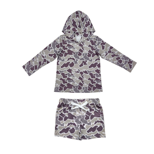 BLS0006 Baby Boys Dark Grey Camo Long Sleeve Hoodies Pockets Shorts Southern Clothes Set