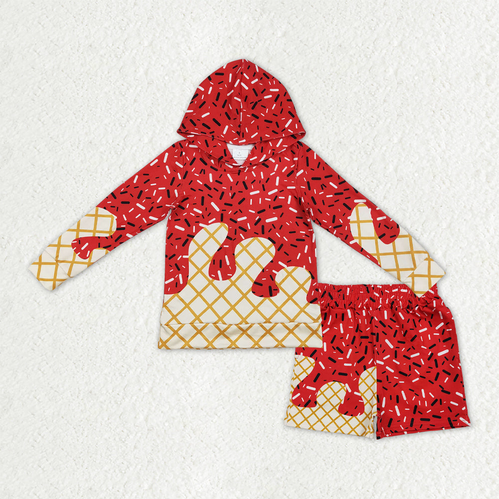 BLS0012 Baby Boys Red Sprinkles Drip Hoodies Top Shorts Team Clothes Sets