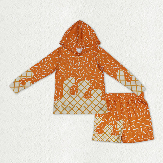 BLS0013 Baby Boys Orange Sprinkles Drip Hoodies Top Shorts Team Clothes Sets