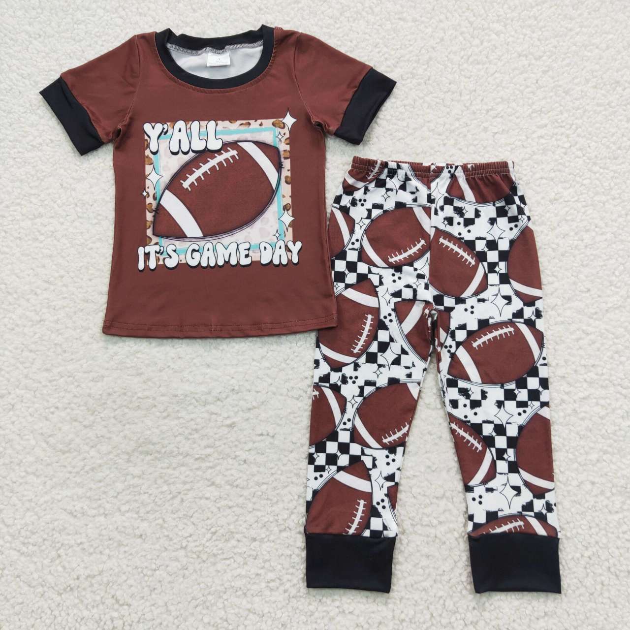 boys brown rugby print sets BSPO0059