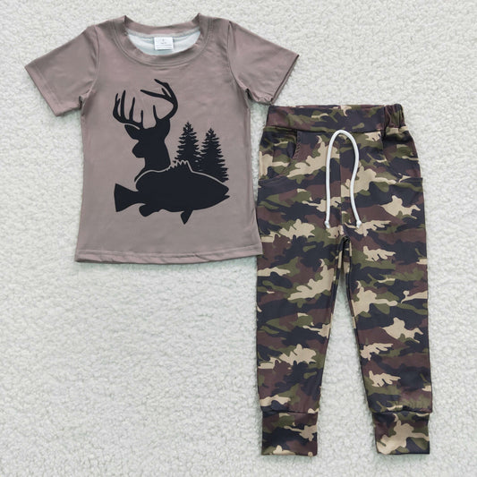 boys deer tops Camo bottoms sets BSPO0108