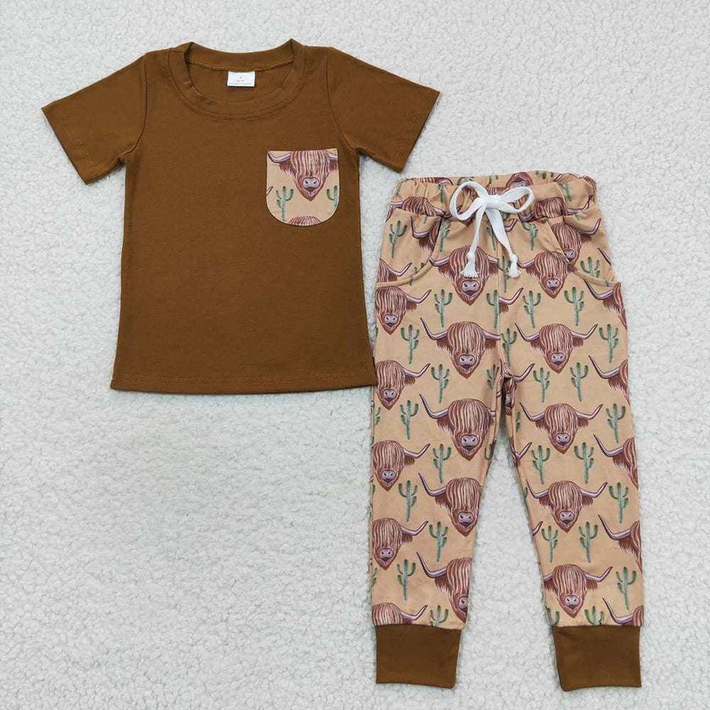 boys brown highland cow bottoms sets BSPO0158