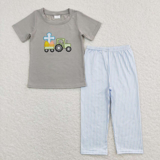 BSPO0194 baby boy clothes boy Embroidered Cross Truck Easter Set