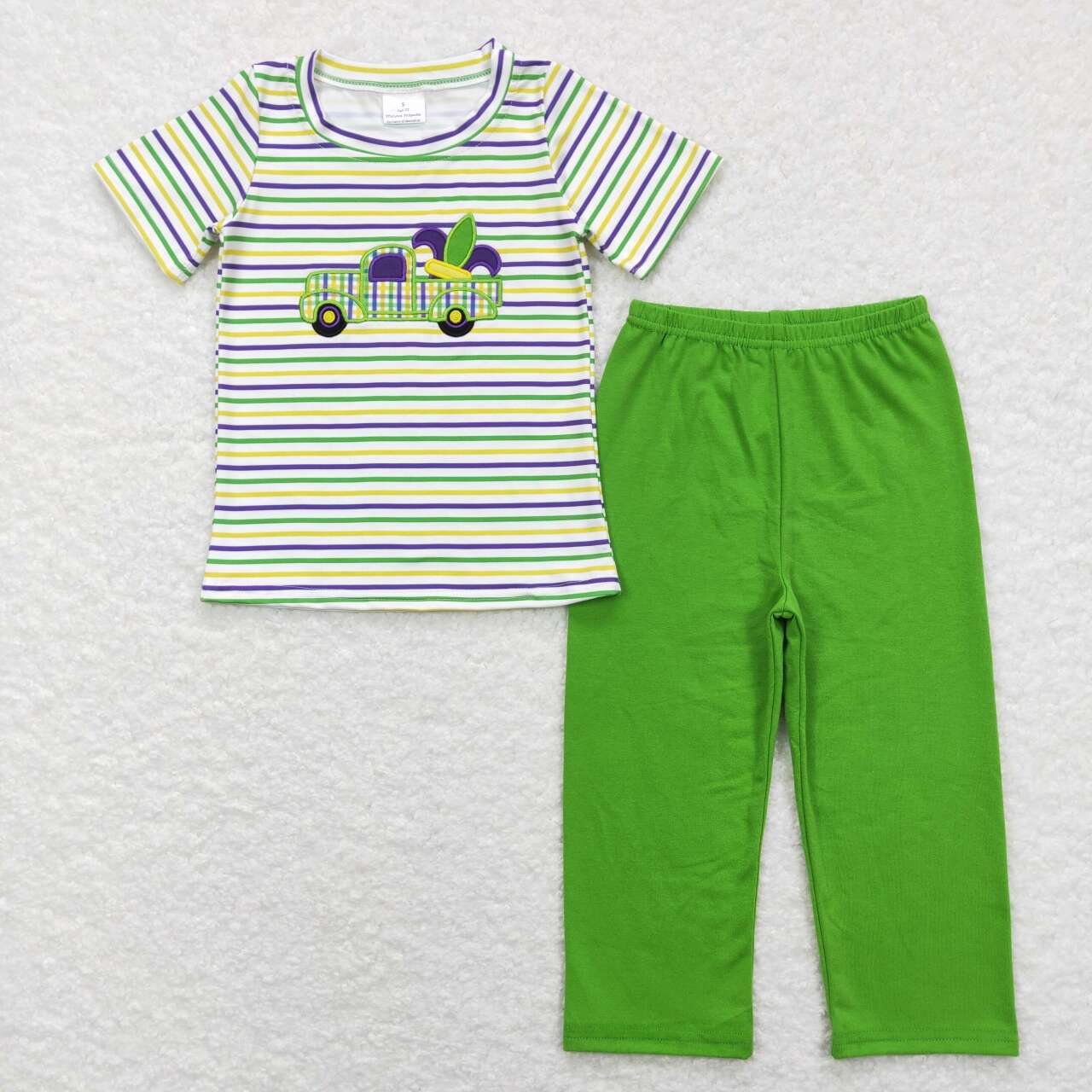 BSPO0215 boy Mardi Gras fall spring short sleeve set