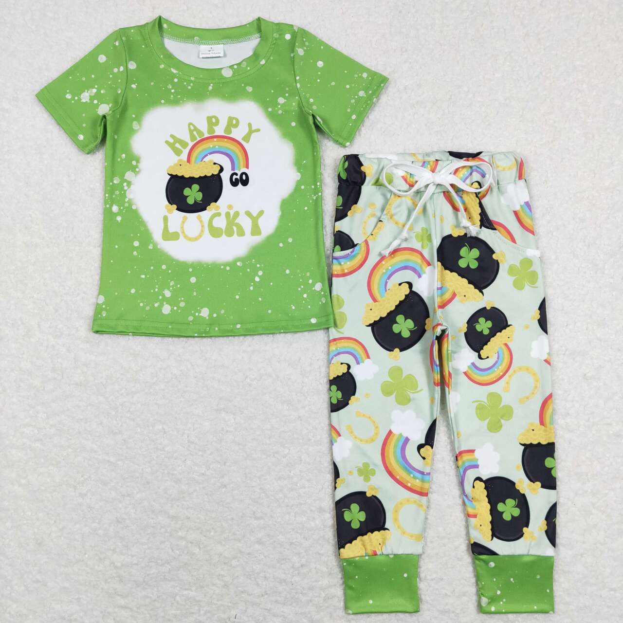 BSPO0219  baby boy clothes boy happy lucky rainbow outfit