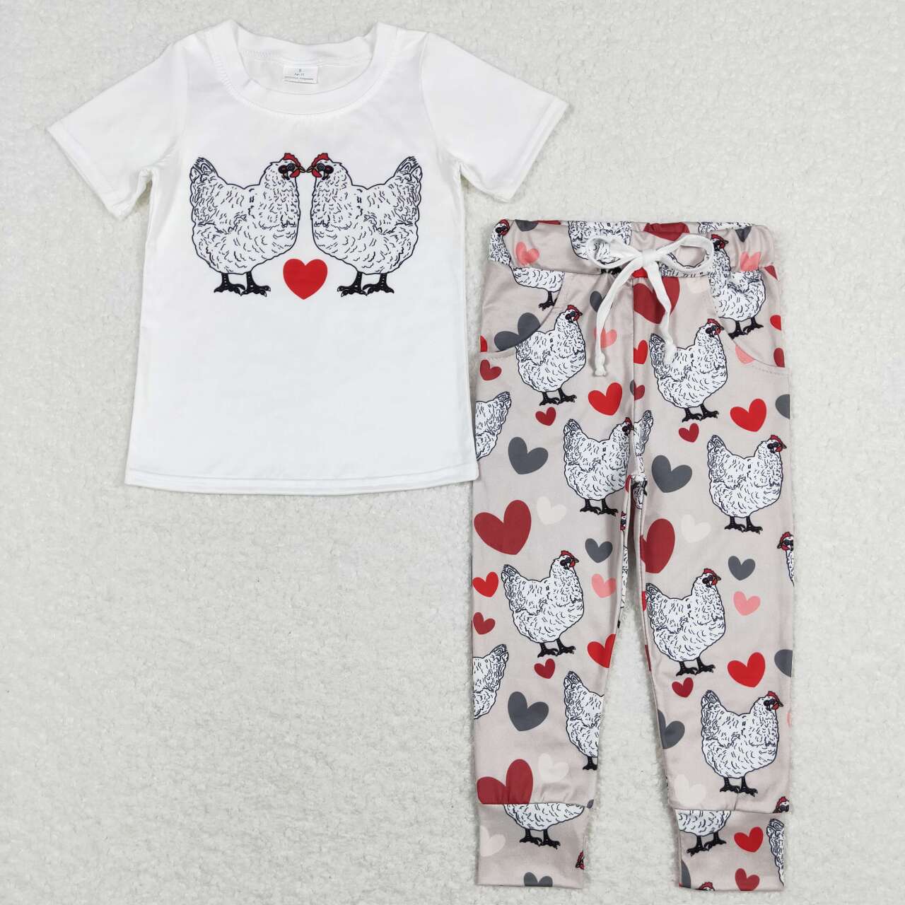 BSPO0221  baby boy clothes chicken hearts boy valentines day outfit