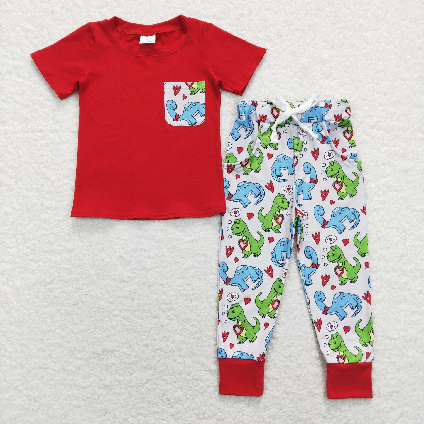 Sibling Baby Boys Hearts Dinosaurs Top Pants Valentine Pajamas Clothes Sets Zipper Footie Rompers