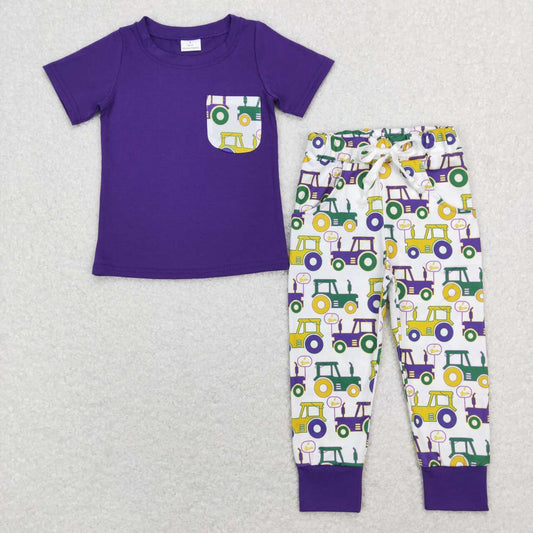 BSPO0278 baby boy clothes truck boy mardi gras outfit