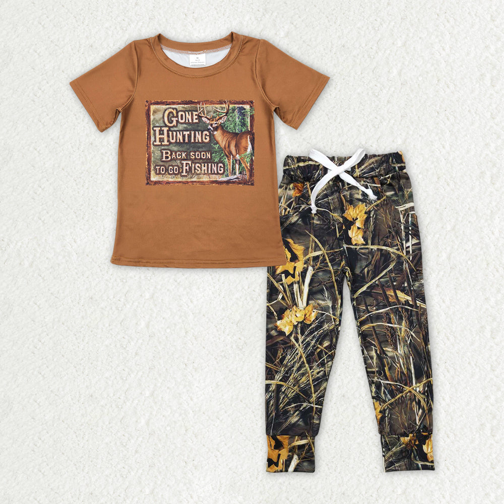 Sibling Baby Boys Deer Fishing Top Camo Pockets Pants Hunting Pajamas Clothes Sets