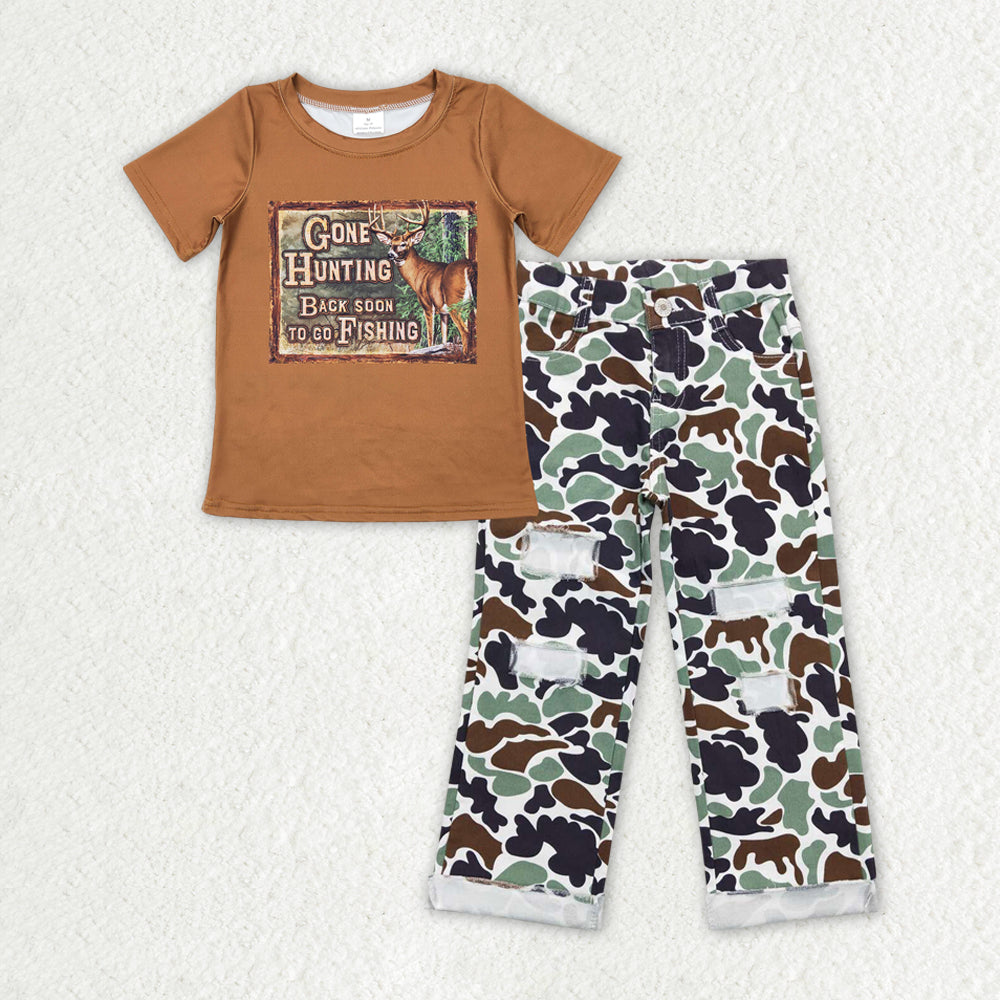 Sibling Baby Boys Deer Fishing Top Camo Pockets Pants Hunting Pajamas Clothes Sets