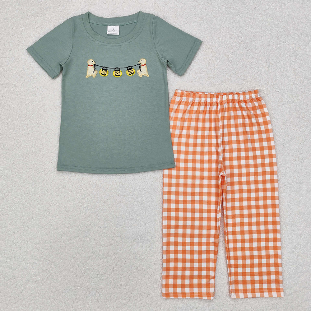 Sibling Baby Boys Dogs Pumpkin Tops Pants Outfits Clothes Sets