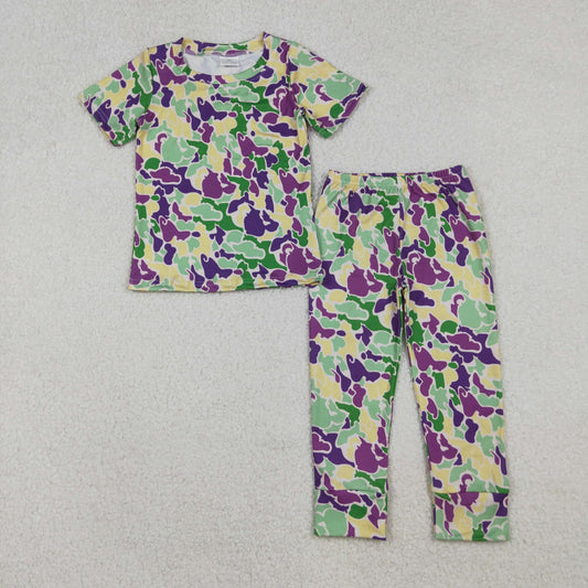 BSPO0584 Baby Boys Short Sleeve Mardigras Camo Top Pants Pajamas Sets