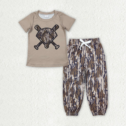 BSPO0651 Baby Boys Southern Olive Camo Baseballs Top Pockets Jogger Pants Team Clothes Sets