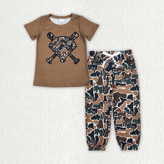 BSPO0652 Baby Boys Southern Dark Brown Camo Baseballs Pockets Joggers Team Clothes Sets
