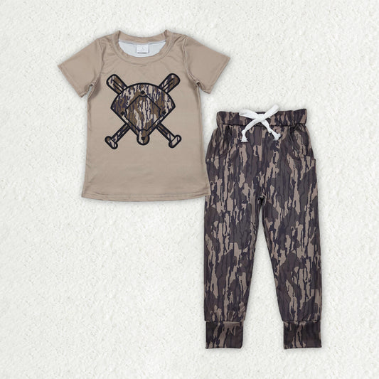 BSPO0655 Baby Boys Southern Olive Camo Baseballs Pockets Leggings Team Clothes Sets