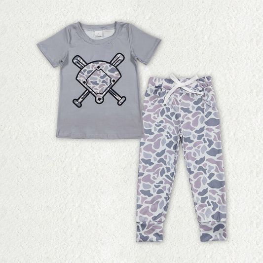 BSPO0656 Baby Boys Southern Light Grey Camo Baseballs Pockets Leggings Team Clothes Sets