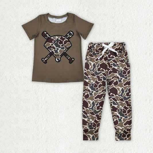 BSPO0657 Baby Boys Southern Dark Khaki Camo Baseballs Pockets Leggings Team Clothes Sets