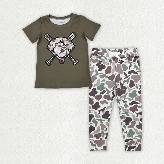 BSPO0658 Baby Boys Hunting Dogs Ducks Camo Baseballs Pockets Leggings Team Clothes Sets