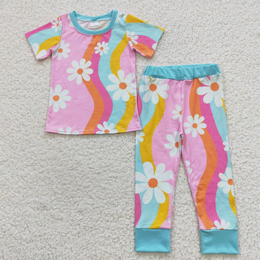 girls flower rainbow pajamas sets GSPO0720