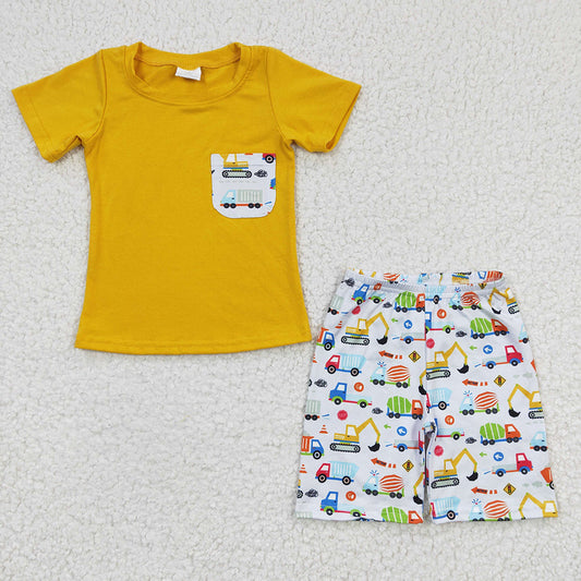 BSSO0122baby boy clothes Yellow Construction summer outfits