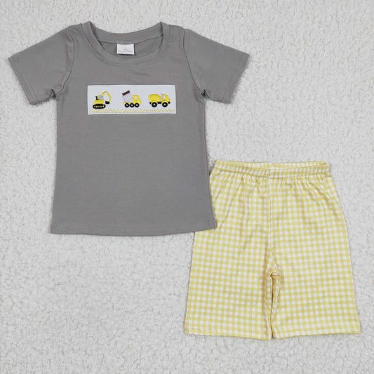 BSSO0124 baby boy clothes embroidery construction summer outfits