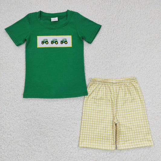 BSSO0126 baby boys clothes embroidery farm trucks summer outfits