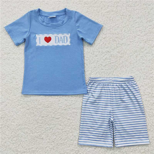 boys I LOVE DAD embroidery tees shorts sets BSSO0172