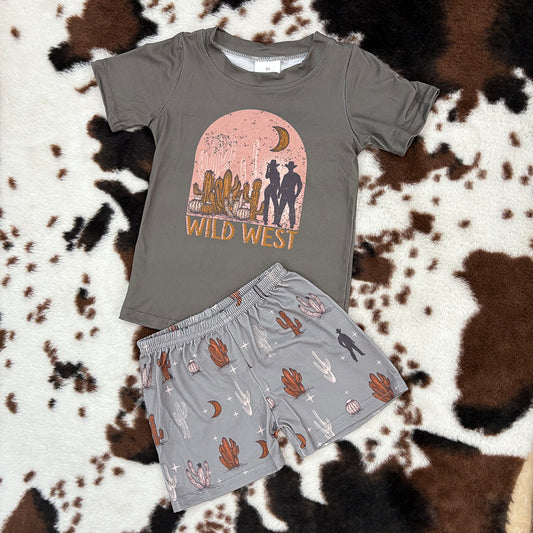 boys wild west t-shirts+shorts sets BSSO0187