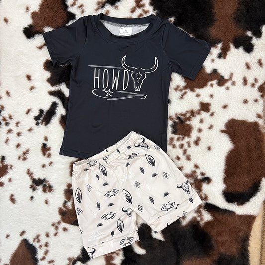 boys howdy black t-shirts+shorts sets BSSO0213