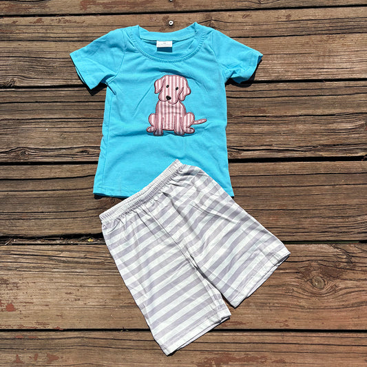 boys puppy embroidery t-shirts+shorts sets BSSO0214