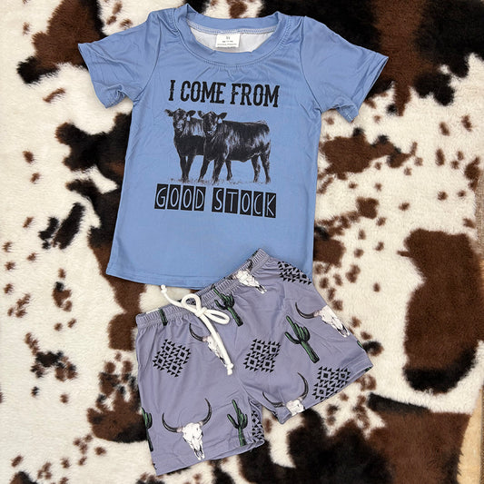boys western cow t-shirts+shorts sets BSSO0240