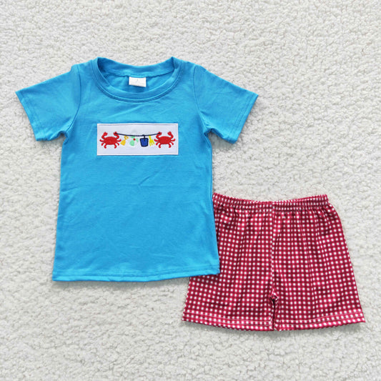 boys crab embroidery t-shirts+shorts sets BSSO0247