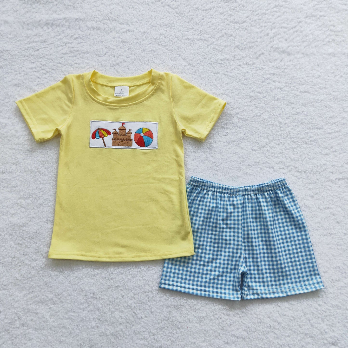 boys Beach castle embroidery t-shirts+shorts sets BSSO0248