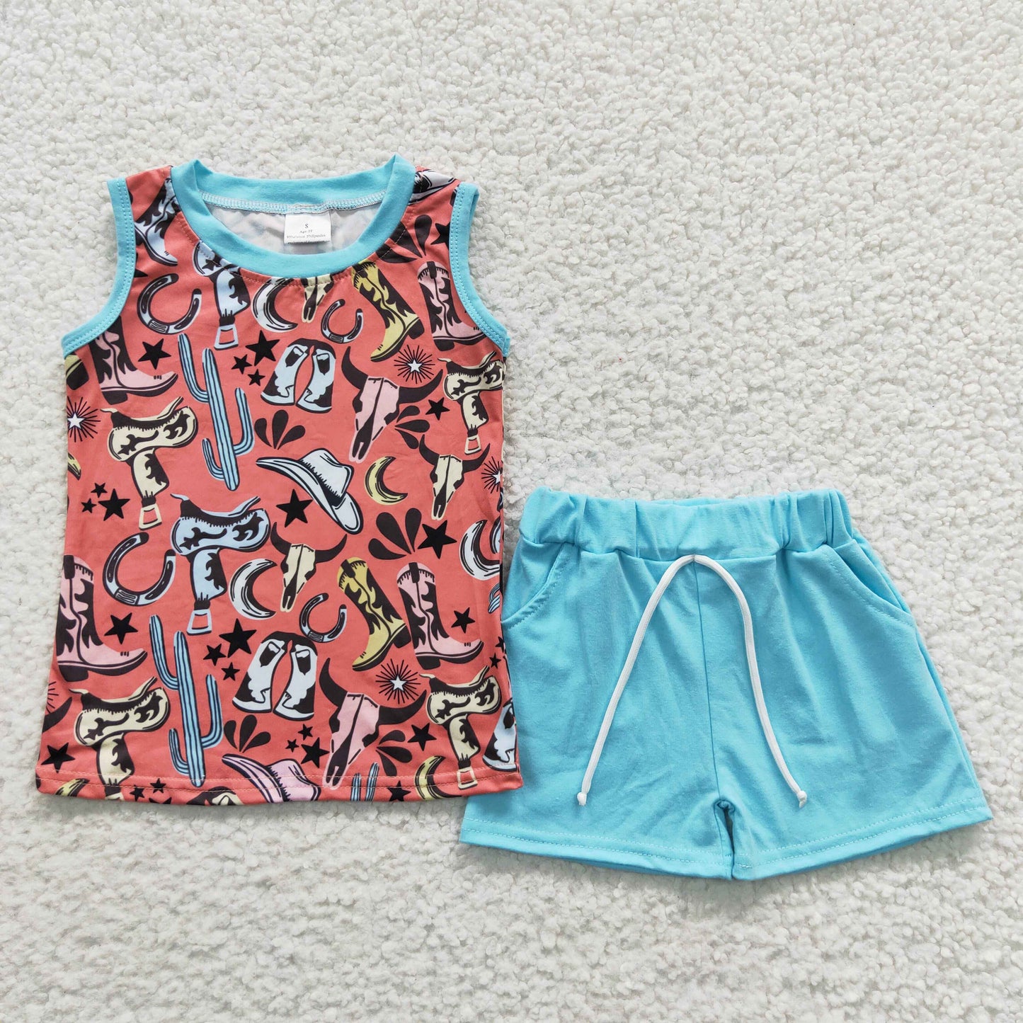 boys wild west tank tops+shorts sets BSSO0251