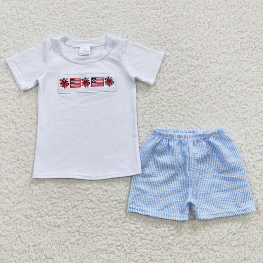 USA flag embroidery t-shirts shorts sets BSSO0253